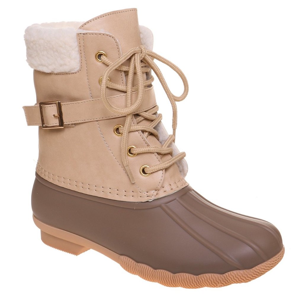 NWOT Nude Plaid Fall Shearling Lined Duck Boots